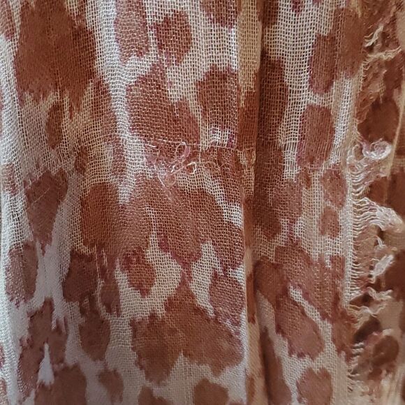 LEOPARD ANIMAL PRINT BLUE BROWN SCARF WRAP FALL SHEER FRINGE 29" by 70 - Picture 7 of 7